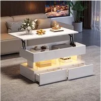 Merax Couchtisch anhebbarer Sofatisch mit LED-Beleuchtung (1-St., 120 x 50 x 46 cm), Wohnzimmertisch mit 2 Schubladen, Ablagefach & verstecktem Stauraum