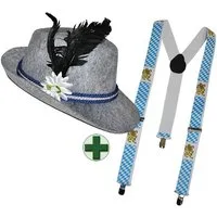 Karneval-Klamotten Kostüm Bayernhut Herren Edelweiß mit Hosenträger Bayern, Accessoires für Oktoberfest
