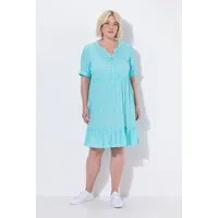 Ulla Popken Jerseykleid Kleid Blätter A-Linie Tunika-Ausschnitt Halbarm