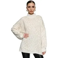 Worldclassca Longpullover WORLDCLASSCA Damen Oversize Strickpulllover Lang Leopard Muster Neue Kollektion - Stilvolle und gemütliche Strickmode für Damen