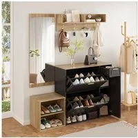 KLAM HOME Garderoben-Set Komplett Garderoben Set stilvolle Ordnung für Ihren Hauseingang, (Praktische Diele Möbel Kombination Schrank Bank Spiegel Garderobe), Modern Eingangsgarderobe platzsparend komfortabel für jeden Flur