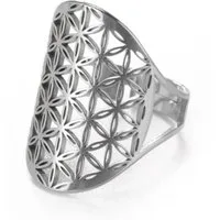 Saraswati Fingerring Ring "Blume des Lebens" Edelstahl offen verstellbar (kleinste Größe 54
