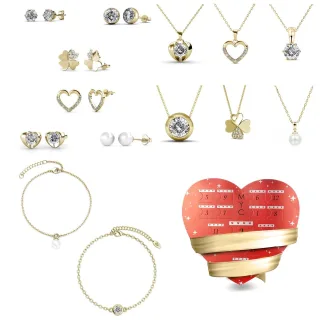 Überraschungsherz-Adventskalender - 14 Juwelen - Gold und Kristall