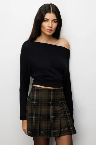 Asymmetrische Kragen Schmal geschnittene Crop-Bluse mit Ausschnitt