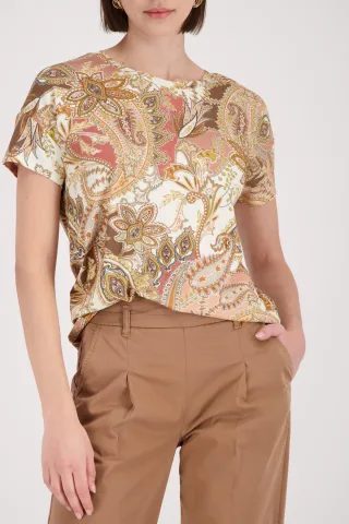 monari - T-Shirt mit Paisleymuster mocca gemustert - Gr. - 44