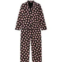 fashionshowcase Pyjama Set Hausanzug Damen Schlafanzug Schwarz mit Rosa Herzen Baumwollmix (2-teilig (Oberteil & Hose) Bequemes Design für maximalen Tragekomfort