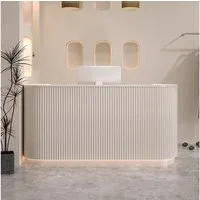 Muxing Empfangstheke Empfangstresen Ladentheke Kassentheke Rezeptionstheke (1-St), mit LED, 80-240×60×100cm, beige/weiß/schwarz
