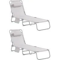 SoBuy Gartenliege OGS35x2, 2-er Set Sonnenliege klappbar, Gartenliege Liegestuhl, 2er Set, Strandliege mit Kopfkissen und Seitentasche
