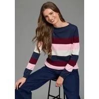 Laura Scott Strickpullover aus Feinstrick, mit U-Boot-Ausschnitt aus weicher Viskosemischung, mit Streifenmuster
