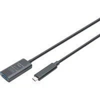 Aktives USB 3.2 Gen 2 Verlängerungskabel, USB-C Stecker > USB-A Buchse schwarz, 5 Meter, Repeater Kabel