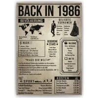Tigerlino Poster 40. Geburtstag Geschenkidee Back in 1986 Rückblick Frau & Mann, Geburtstagskarte DIN A4