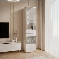 ALLHOUSE24 Vitrine PEONY Breite 45 cm Glasvitrine mit LED Beleuchtung weiß gold GLANZ (1x Vitrine) Breite 45 cm