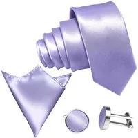 GASSANI Krawatte Satin Hochzeitskrawatte, Herren-Krawatte Hochzeit Schlips z Anzug (Set, 3-St., Krawattenset, Manschettenknöpfe, mit Einstecktuch) 8,5cm Breite, Uni, Seide-Touch-Finish, Tuch