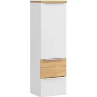 welltime Midischrank TRIENT, Midischrank 40 cm, Softclose-Auszüge und gedämpfte Scharniere (Maße (B/H/T): ca. 40/130/35 cm) matt weiß/Wildeiche, Softclose-Metallauszüge