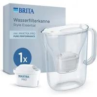 BRITA Wasserfilter Kanne Style Essential inkl. 1x BRITA MAXTRA PRO Pure Performance, Kühlschrankgeeignete Filterkanne (2,4l) filtert Verunreinigungen etc