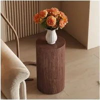HAUSS SPOLE Couchtisch Rund Teetisch,Beistelltisch Sofatisch Wasserabweisend Nussbaum (Wohnzimmertisch im minimalistischen Design), Sofatisch 30x30x55 mit abgerundete Kanten