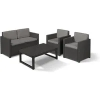 Keter Loungeset Victoria mit verstellbarem Tisch Lyon in Rattanoptik 4tlg., (Set, 4-tlg., inkl. Polsterauflage), 2x Sessel, 1x 2-Sitzer, 1xTisch