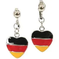 Fries Paar Ohrclips Deutschland Metall Ohrclips Ohrringe Schwarz Rot Gold WM EM Fußball, Herz Format