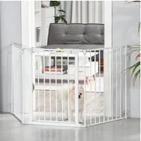 PawHut Hundegitter Türschutzgitter 3 Elemente inkl. (Haustiergitter, 1 St., Haustierabsperrgitter), Metall Weiß 180 x 3 x 74,5 cm