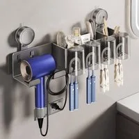 Luckice Zahnputzbecherhalter Wandmontierter Zahnbürstenhalter Haartrocknerhalter, (Badezimmerregal Ausgestattet mit 4 Regalböden mit hoher Tragkraft, Enthält 4 Mundspülbecher), Montage ohne Bohren, fällt nicht ab