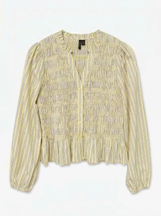 VERO MODA - VMEMERY LS V-NECK SMOCK TOP WVN RET Pale Banana - Gr. - L