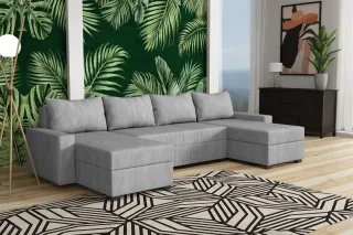 Wohnlandschaft Schlafsofa Sofa AGNETA Stoff Lincoln Hellgrau