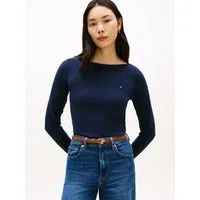 Tommy Hilfiger Strickpullover CO JERSEY STITCH BOAT-NECK SWEATER mit Tommy Hilfiger Logo-Flag am Ärmel, Regular Fit