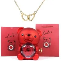 Kunstblume Ewige Rose Valentinstagsgeschenk, Rosenbär, Halskette mit Verpackung, NEXORA, Umfangreiches Geschenkset mit einer Halskette & ewigen Rose