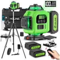 HGLINE Laserwasserwaage 4x360° Selbstnivellierend Laser Wasserwaage 16 Linien, mit Stativ 2x4800mAh Batterien & LED-Anzeige
