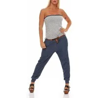 malito more than fashion Jumpsuit malito Damen Einteiler im Marine Design, Overall mit Gürtel, Jumpsui Marine Design Einheitsgröße