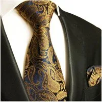 Paul Malone Krawatte Herren Seidenkrawatte mit Tuch modern paisley brokat 100% Seide (Set, 2-St., Krawatte mit Einstecktuch) Breit (8cm), braun 512