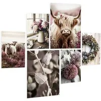 artissimo Mehrteilige Bilder Bilderset 6er-Set, Wandbilder-Set Natur, Bilderwand boho Blumen beige, Vintage Landhaus: Blumen und Blüten
