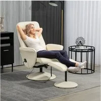 HOMCOM Massagesessel mit Fußhocker, Liegefunktion, 10 Massagepunkte (Relaxsessel, 2-St., Fernsehsessel), mit Seitentasche, Fernbedienung, Kunstleder, Cremeweiß