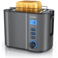 Arendo Toaster Edelstahl, 2 Scheiben Kurz, Kurzschlitz, Display, Restzeitanzeige, 2 kurze Schlitze, für 2 Scheiben, 800 W, Integrierter Brötchenaufsatz, Doppelwandgehäuse Wärmeisoliert