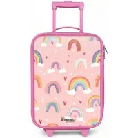 NoBoringSuitcases.com© Kinderkoffer Rosa - mit leuchtende Räder - Regenbögen auf einem rosa Hintergrund, 2 Rollen, Handgepäck-Koffer, Kinderkoffer, Reisekoffer Mädchen