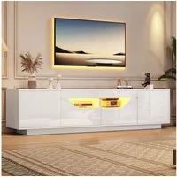 Merax Lowboard hochglanz Fernsehschrank mit LED-Beleuchtung (Für Fernseher bis 75 Zoll, 1 St., Push-to-Open-Funktion), TV-Schrank mit 2 Schubladen,2 Schränken & offenen Regalen,180x40x45cm