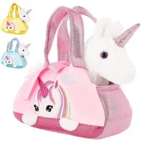 BRUBAKER Kuscheltier Einhorn Tasche Weiß 20 cm (1-St., Plüschtier in Handtasche), Glitzer Stofftier
