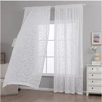 Qelus Gardine Weiss Halbtransparent mit 3D-Blattmuster, Modern Voile Gardinen (2 St), Mehrfach-Aufhängung Sichtschutz Vorhänge für Wohnzimmer & Schlafzimmer
