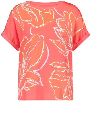 GERRY WEBER Collection - Fließendes Kurzarmshirt mit Material-Patch pink/orange - Gr. - 40