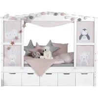 Ticaa Hausbett Hausbett mit Bettkasten "Amelie" Kiefer Weiß, stellbar zu einem Einzelbett