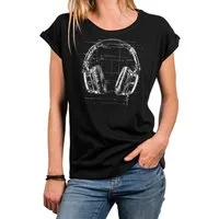 MAKAYA Print-Shirt Damen Kopfhörer Motiv Hipster Musik Top Hip Hop Outfit Cool (Schwarz, Blau, Grau, Grün, 34, 36, 38, 40, 42, 44, 46, 48, 50) Baumwolle