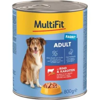 MultiFit Nassfutter Hund, Adult Ragout Rind und Karotten 12x800 g