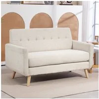 HOMCOM 2-Sitzer Polstersofa im Modern-Stil mit Holzbeine, Samtoptik, Doppelsofa 1 Teile, für Schlafzimmer, Wohnzimmer, Beige