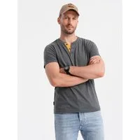 OMBRE T-Shirt Herren-T-Shirt mit rundem Henley-Ausschnitt zum Aufknöpfen