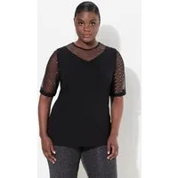 Ulla Popken T-Shirt T-Shirt Classic Fit Mesh mit Pailletten