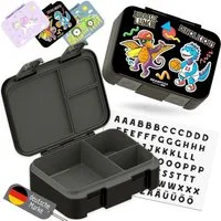 BEARFOOT Lunchbox Brotdose mit Fächern, leicht & auslaufsicher - Dinos schwarz, PP, ABS, Silikon, Kindergarten und Schule - Mädchen und Jungen, Vesperbox, Snackbox