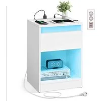 VASAGLE Nachttisch mit einstellbarer LED-Beleuchtung, Steckdosen und Schublade (1-St), 2 AC-Steckdosen, 2 USB-Anschlüsse, modern, 1er/2er Set