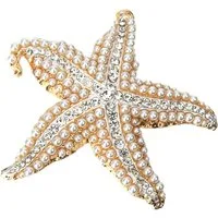 Ella Jonte Brosche, Statement - maritime Seestern Brosche – Gold-Weiß mit Perlen & Strass