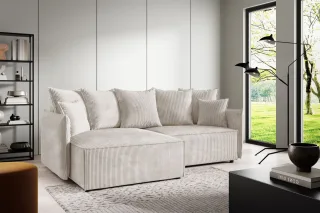 Ecksofa Schlafsofa Sofa MINEA in Stoff Poso Altweiß Ottomane Links
