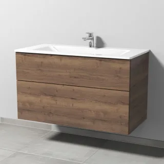 Sanipa 3way Glas-Set Glas-Waschtisch und Unterbau mit 2 Auszügen, Eiche-Tabak SM20450